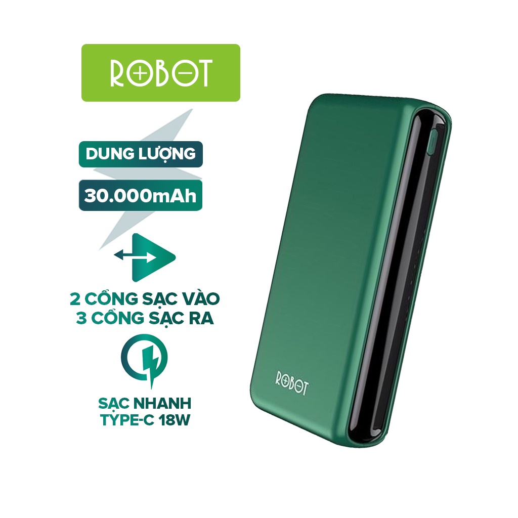 Pin Sạc Dự Phòng ROBOT RT31 30.000mAh Sạc Nhanh PD/QC 3.0 Công Suất 18W - 2 Input, 3 Output