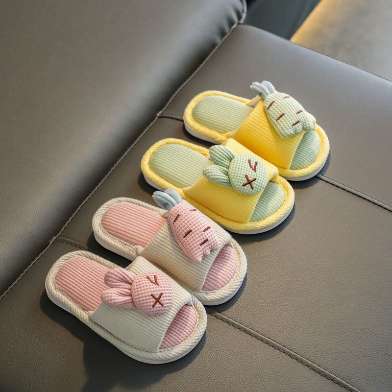 Dép mang trong nhà bằng vải lanh giữ ấm thiết kế kiểu hoạt hình dễ thương cho trẻ em