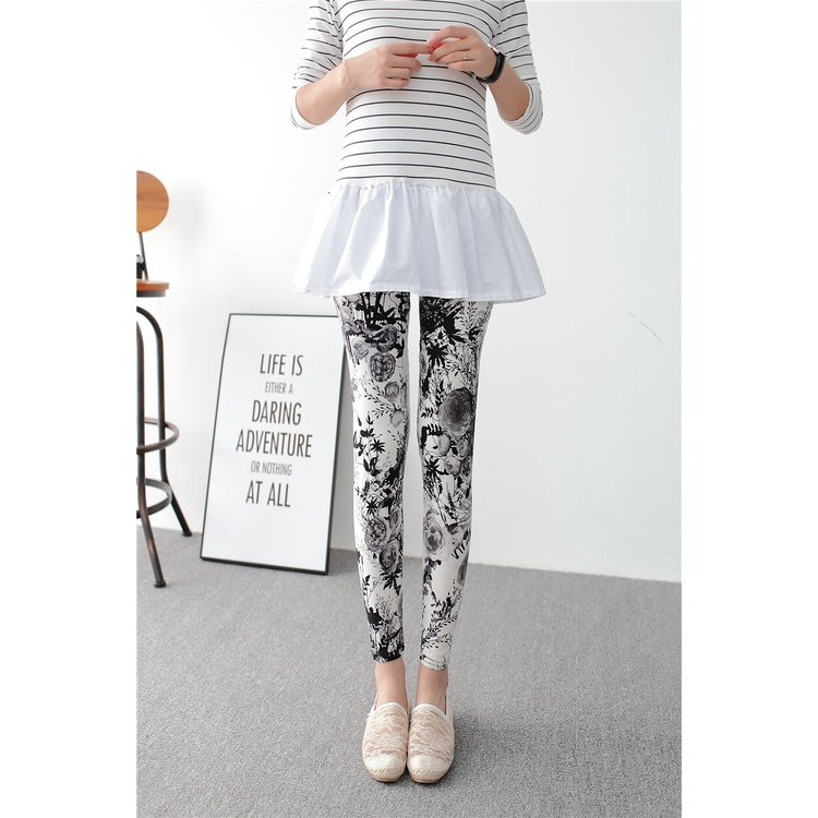 Thời Trang Quần Legging Lưng Cao Hoạ Tiết Hoa Nữ Tính