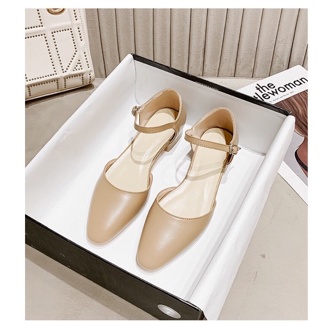 [Free Ship] Giày búp bê nữ mũi tròn gót thấp kiểu dáng dfonw giản cổ điển 2 màu đen kem shose_fashion13 Mã TT16