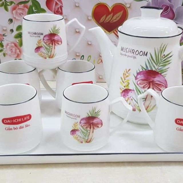 Bộ gồm 1 bình sứ ,6 cốc kèm khay đựng