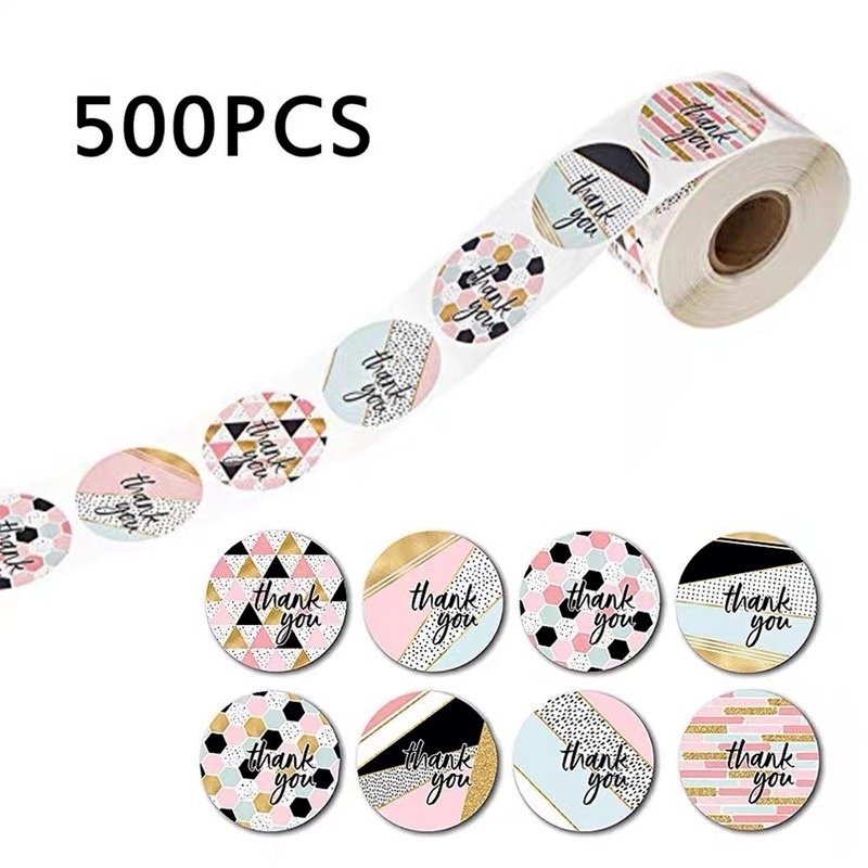 1 Cuộn (500 Miếng) Hình Dán Tròn &quot;Thank You&quot; Dùng Gói Quà