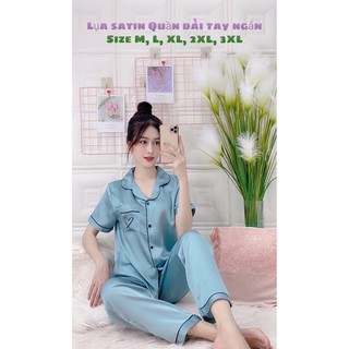 Đồ bộ ngủ pijama  lụa satin tay ngắn, quần dài ( Từ 40kg đến 70kg)