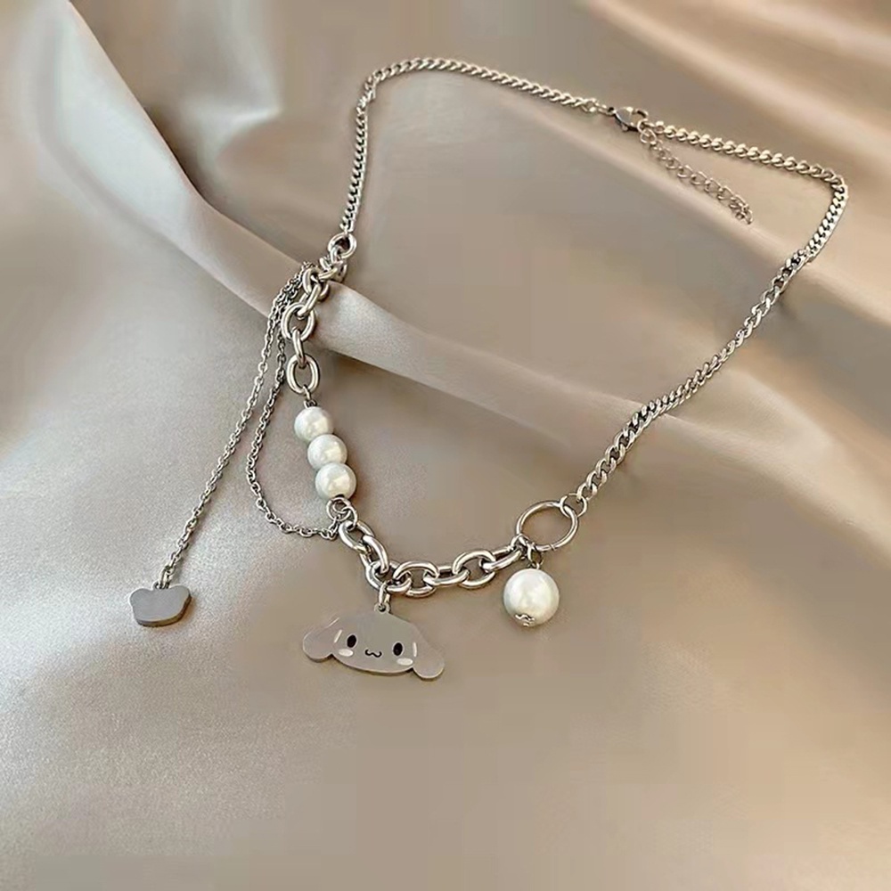 Vòng cổ Hình Đầu Lâu Đính Ngọc Trai Phong Cách Hàn Quốc Cá Tính