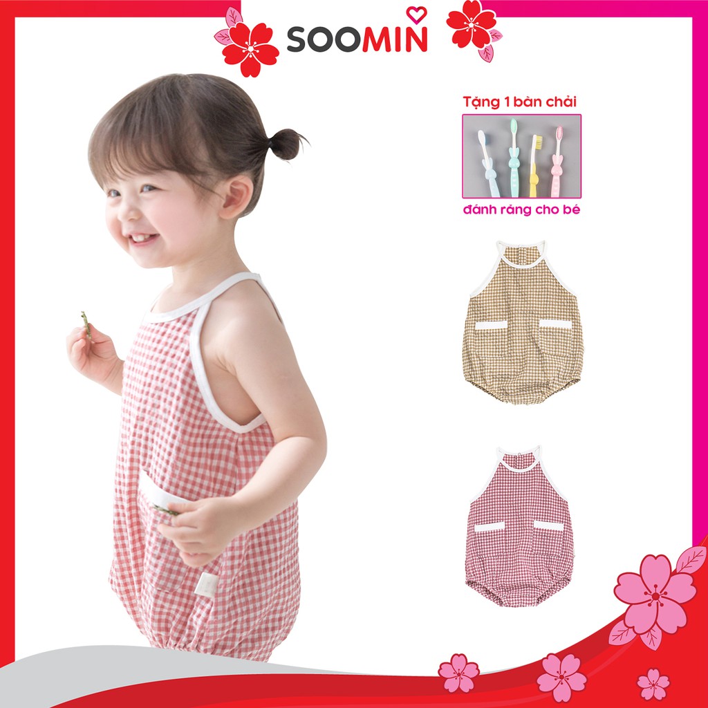 Bodysuit cho bé gái liền thân caro cho trẻ em từ 1 đến 2 tuổi Soomin Kids QATE Y7