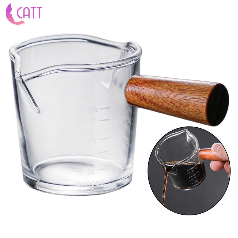 [Dadada1] Cốc Đong Hai Đầu Mini Trong Suốt Với Tay Cầm Bằng Gỗ Chịu Nhiệt Cho Quầy Bar / Nhà Bếp