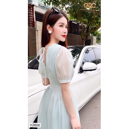 V2600 - váy voan xoè màu xanh nhạt