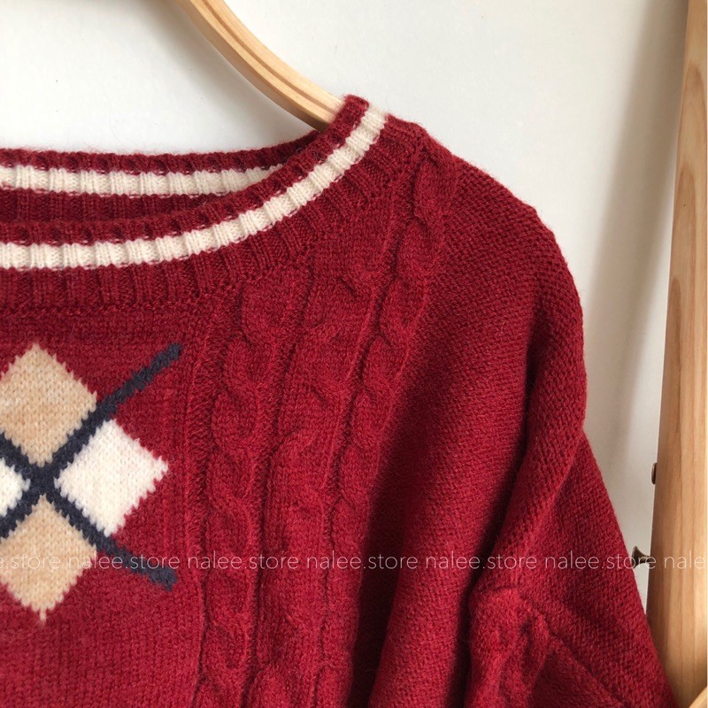 Áo len thừng hoạ tiết ô trám