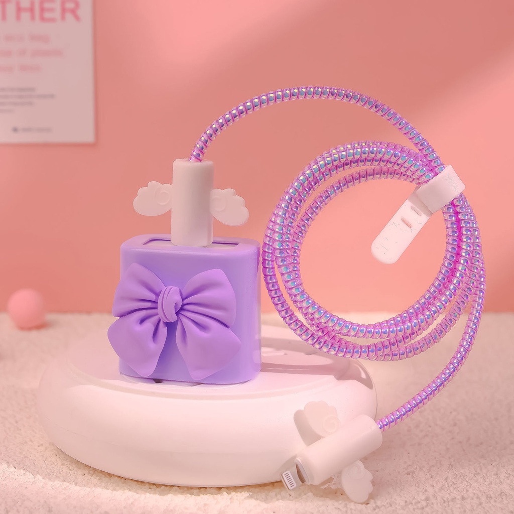 Bộ vỏ bảo vệ hình nơ dễ thương thích hợp cho bộ sạc iPhone 13 5w 18w 20w 11 12 New iPad Air 4 Pro 11 2021 Mini 6