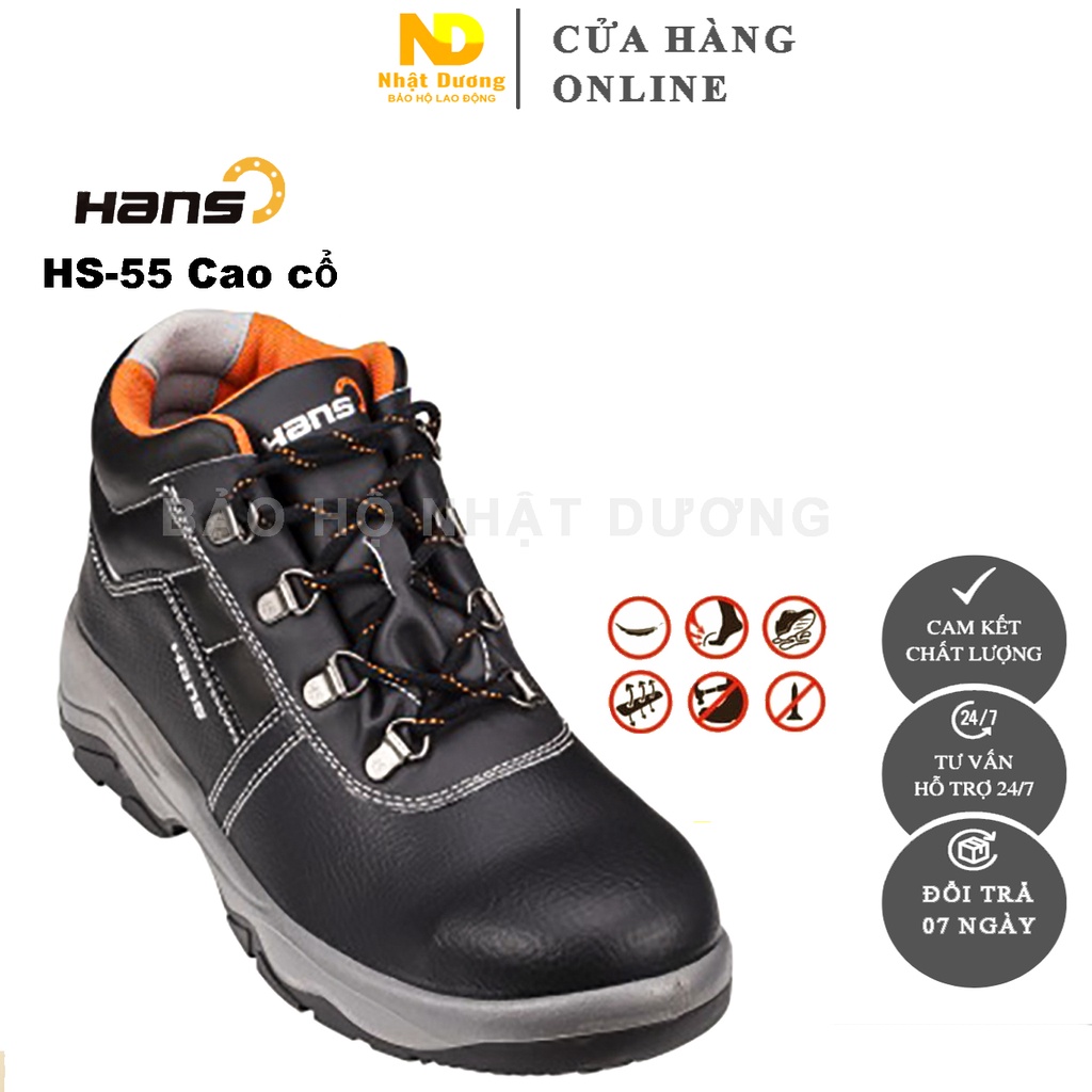 Giày bảo hộ lao động siêu nhẹ nam nữ cao cổ Hans HS55, Giày lao động hàn quốc chống đinh, chống trơn trượt, êm chân