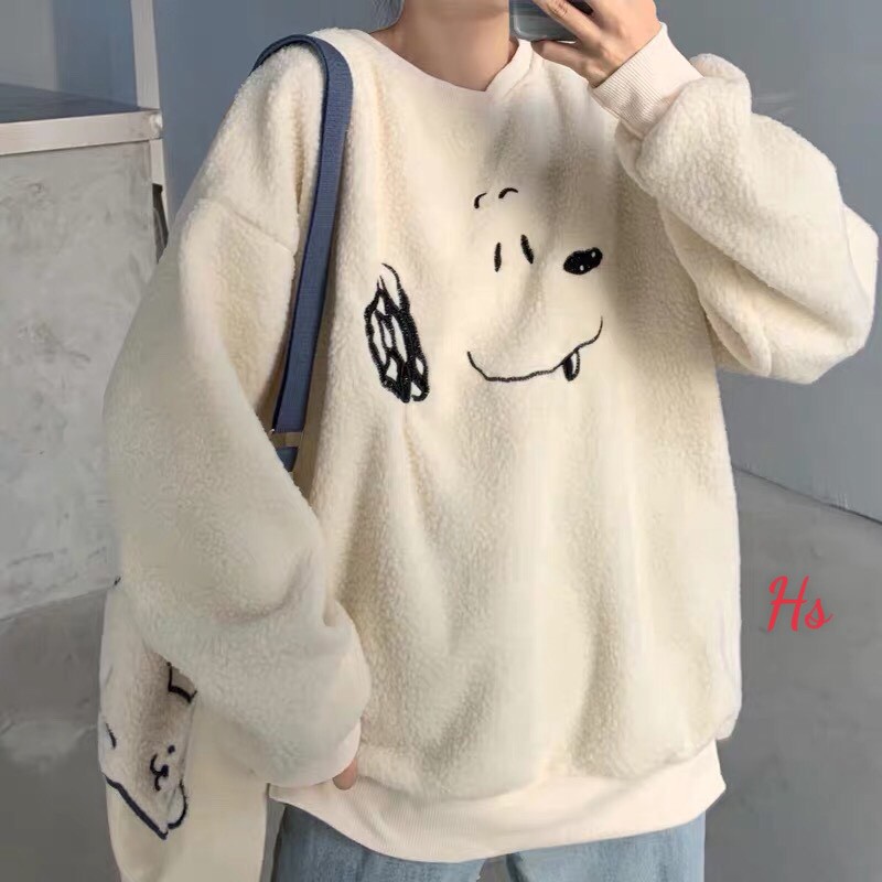 Áo sweater lông thêu tay bồng unnisex hình Chú chó Snoopy_Áo nỉ bông nữ basic, dễ thương, hottend SP000596 | WebRaoVat - webraovat.net.vn