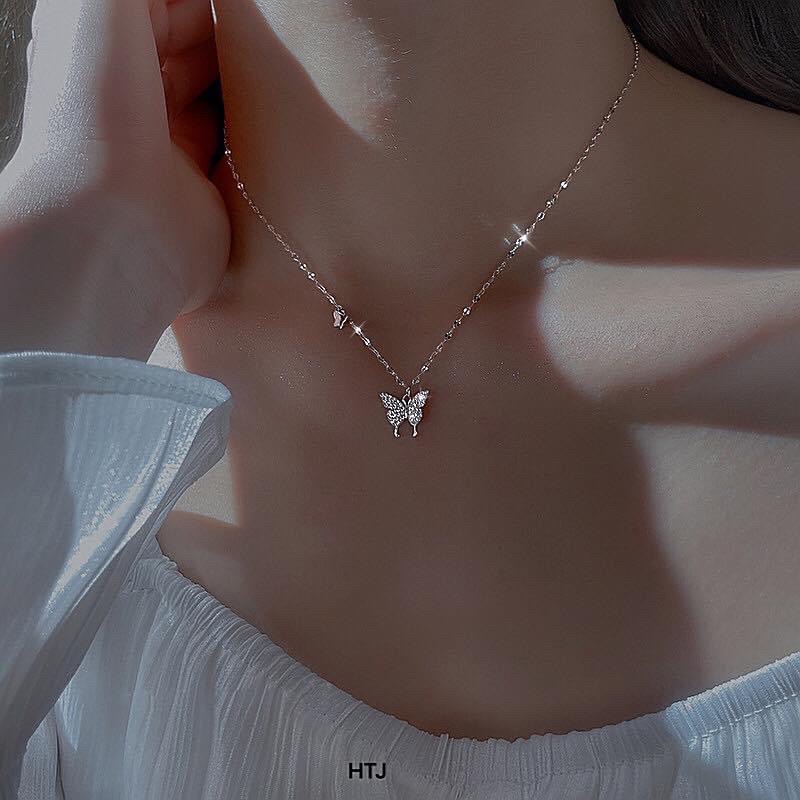Dây chuyền nữ hồ điệp treo nạm đá sáng đẹp , bạc ta - THJ SILVER