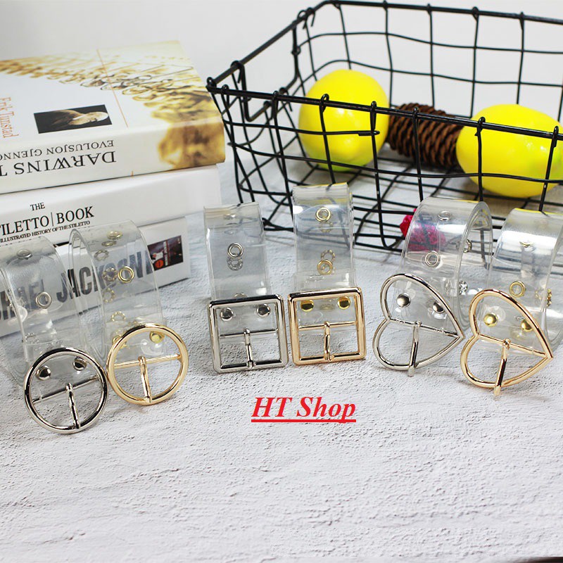 Thắt lưng nữ trong suốt - Bản 3,5cm Mặt vàng bạc