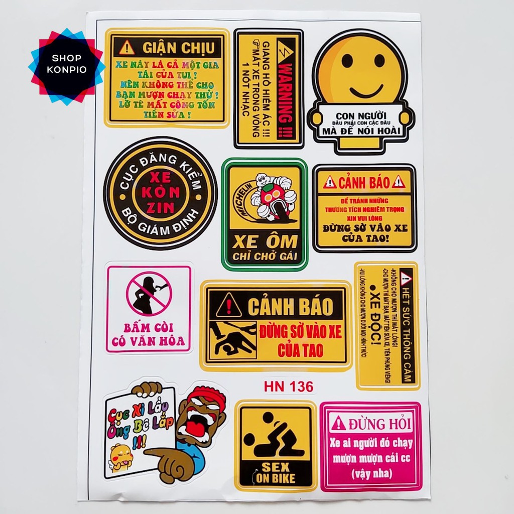 Bộ Tem Sticker Cảnh Báo Cao Cấp Dán Xe Máy, Ô Tô, Mũ Bảo Hiểm, Chống Thấm Nước, Chống Bay Màu