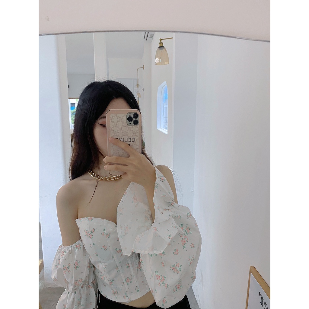 Áo Croptop Tay Phồng Cúp Ngực Dáng Corset Thời Trang Dành Cho Nữ