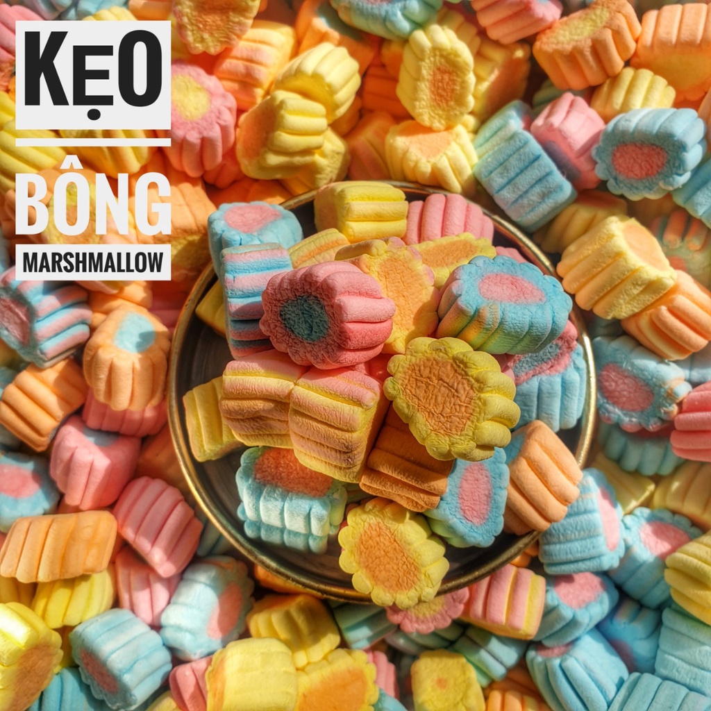 Kẹo Bông Marshmallow (Dưa Hấu, Bông Hoa, Xoắn, Trái Tim) - Lon 200gr