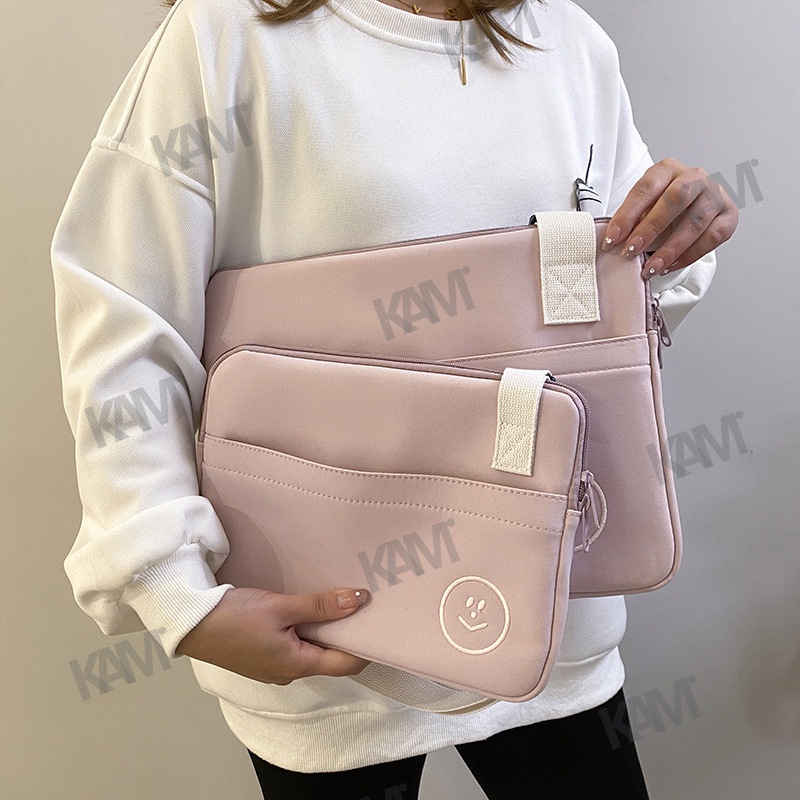 Túi Đựng Laptop Chống Sốc Thêu Họa Tiết Mặt Cười Cho iPad 9.7 / 10.2 / 12.9 Inch Ốp