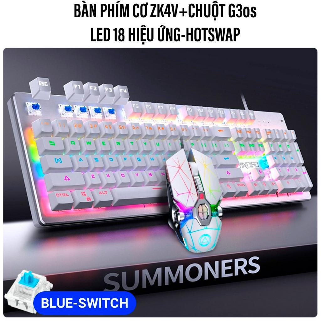 COMBO Bàn Phím Cơ Và Chuột Có Dây YINOIAO ZK4V+G3os Hotswap LED 18 Hiệu Ứng Blue Black Switch Dùng Cho Máy Tính Laptop