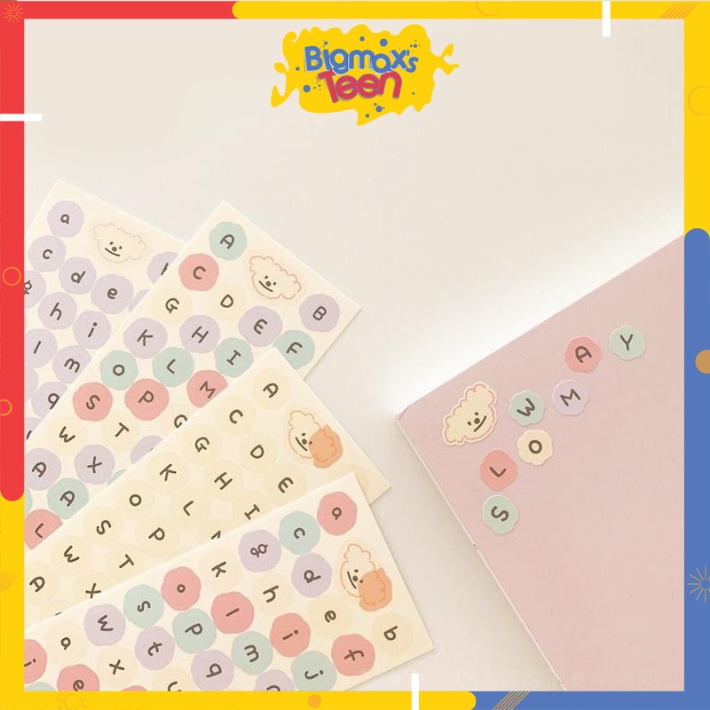 Sticker cute dán sổ bảng chữ cái Alphabet hình mây màu kẹo ngọt