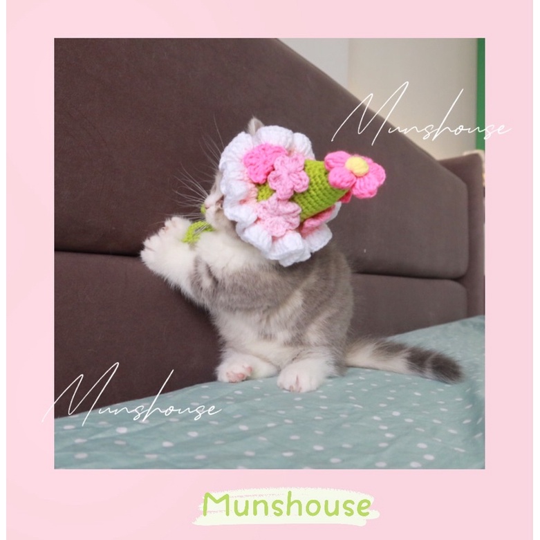 Set mũ chóp + yếm hoa xinh cho thú cưng