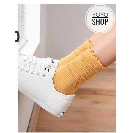 Tất cổ cao nữ bèo nhún, vớ bèo nhún nữ cổ cao màu trơn basic thời trang Vintage Hàn Quốc nhiều màu