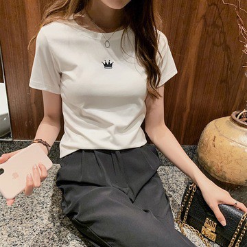Áo Thun Tay Lỡ Cổ Tròn Dáng Ôm Thêu Họa Tiết Thời Trang Mùa Hè Hàng Mới Dành Cho Bạn Nữ