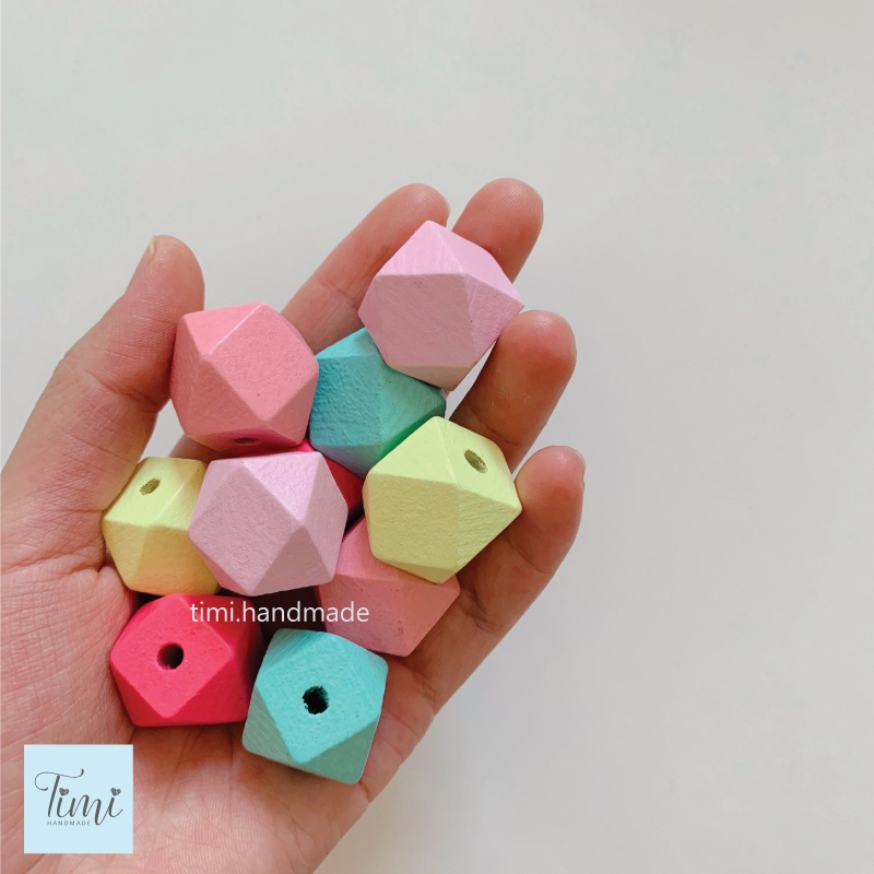 10 hạt gỗ đa giác/lục giác màu pastel  làm macrame, đồ handmade