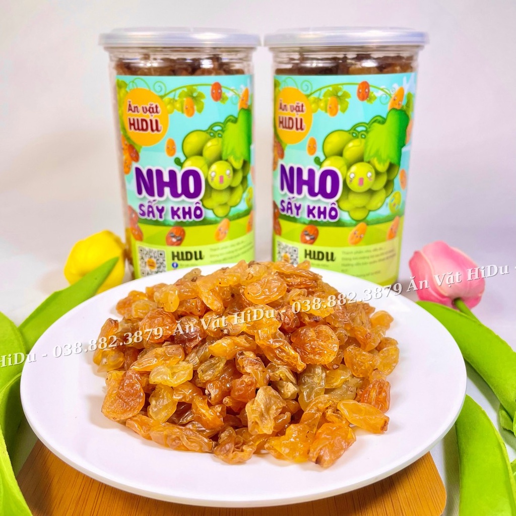 Nho khô vàng sấy không đường 500gr hủ pet Ăn vặt HiDu vừa ngon vừa rẻ