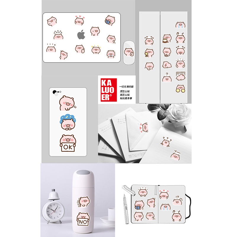 Bộ 40 miếng dán trang trí sổ tay chống thấm nước hình chú heo hoạt hình dành cho trẻ em