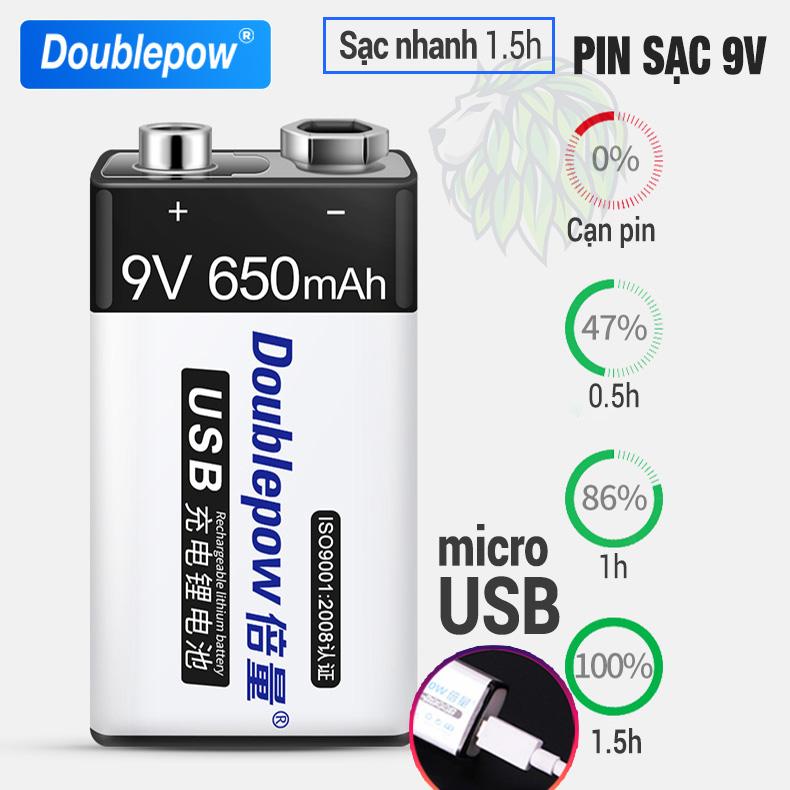 Pin sạc USB 9V Doublepow 650mAh sạc trực tiếp bằng cáp micro USB dùng cho Pin micro, đồng hồ đo điện, đồ chơi