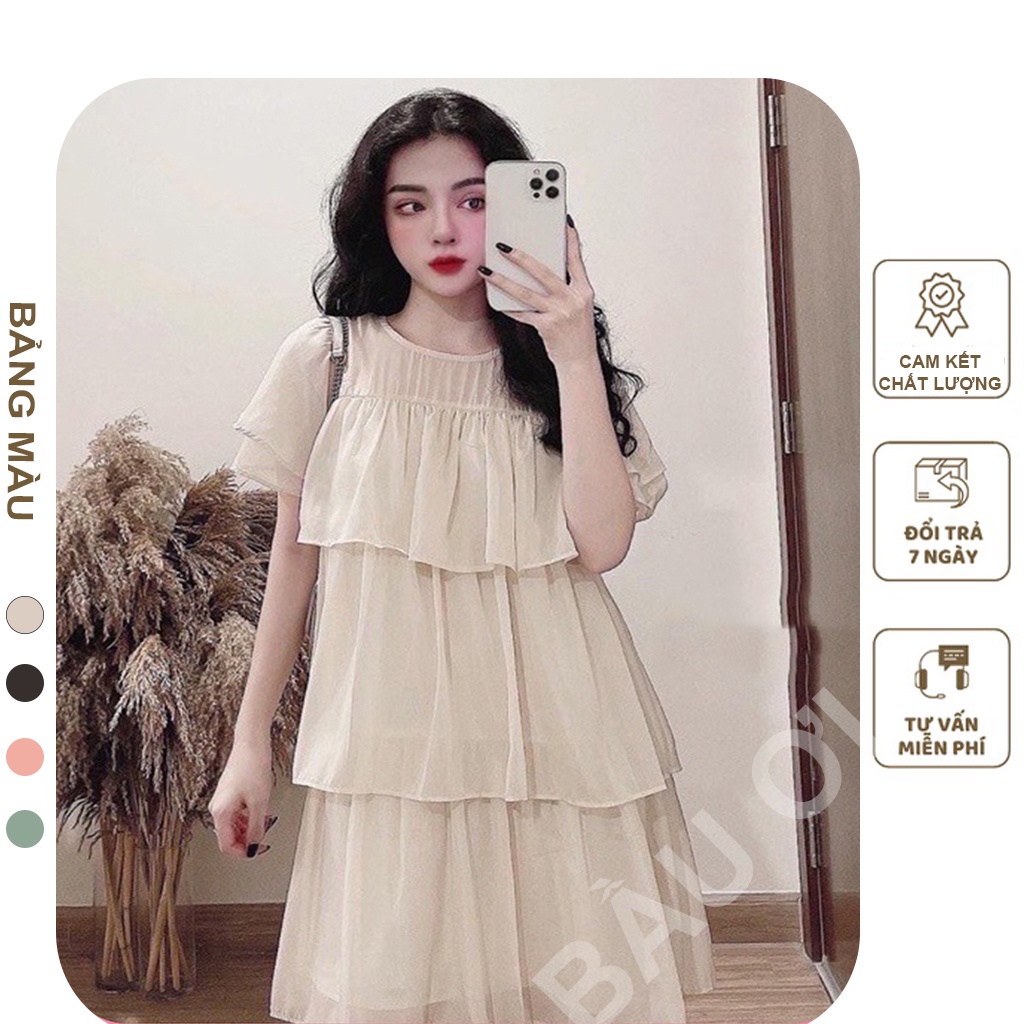 [BAUOII V18] VÁY BẦU VOAN THIẾT KẾ NHIỀU TẦNG KIỂU DÁNG TIỂU THƯ SANG CHẢNH - ĐẦM  BẦU  CÔNG SỞ - ĐẦM BẦU DỰ TIỆC