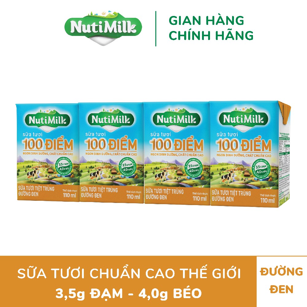 [Mã FMCGMALL giảm 8% đơn từ 250K] Thùng 48 hộp NutiMilk ST 100 điểm - ST tiệt trùng Đường đen Hộp 110 mL/hộp
