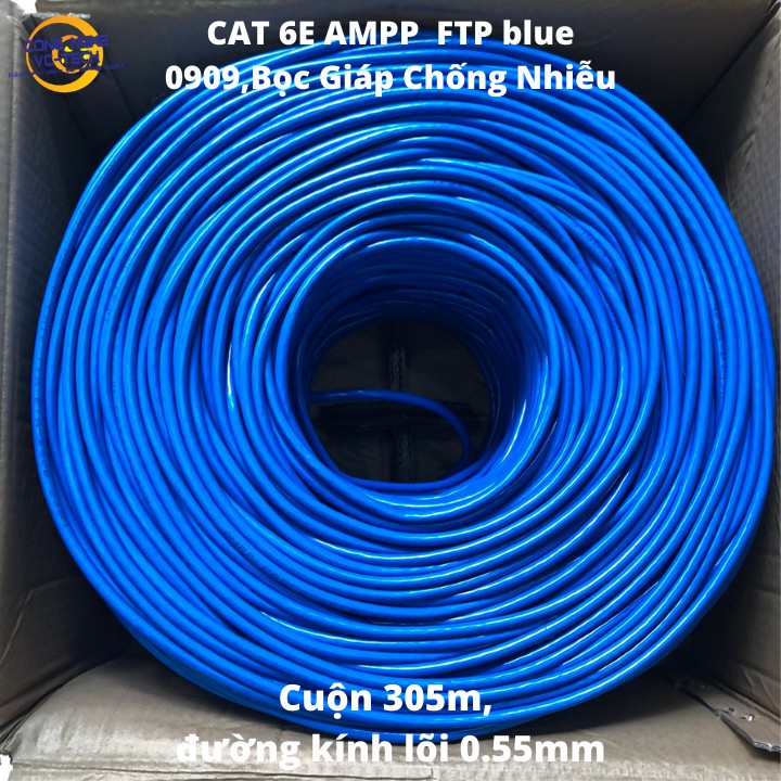 Cuộn Dây Mạng CAT 6E AMPP CCA blue 0909,Bọc Giáp Chống Nhiễu, Lõi Đường Kính 0.55mm  (Cuộn 305m)