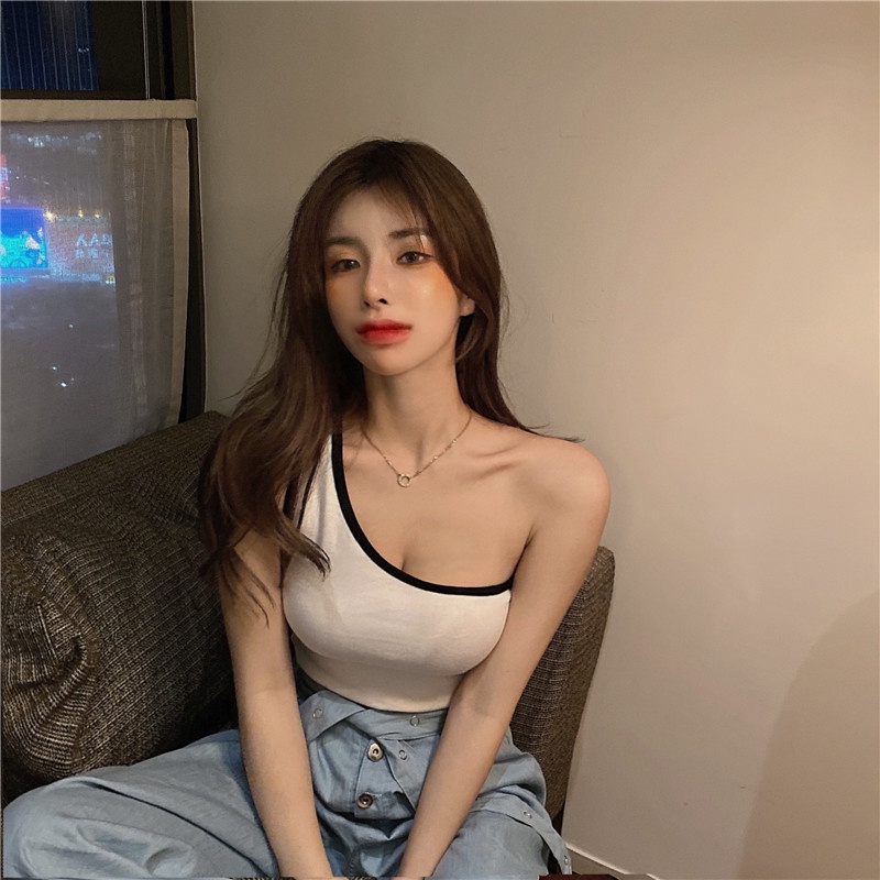 Porozi  Áo kiểu  hở một bên vai dáng ngắn mỏng phong cách Hàn Quốc thời trang dành cho nữ