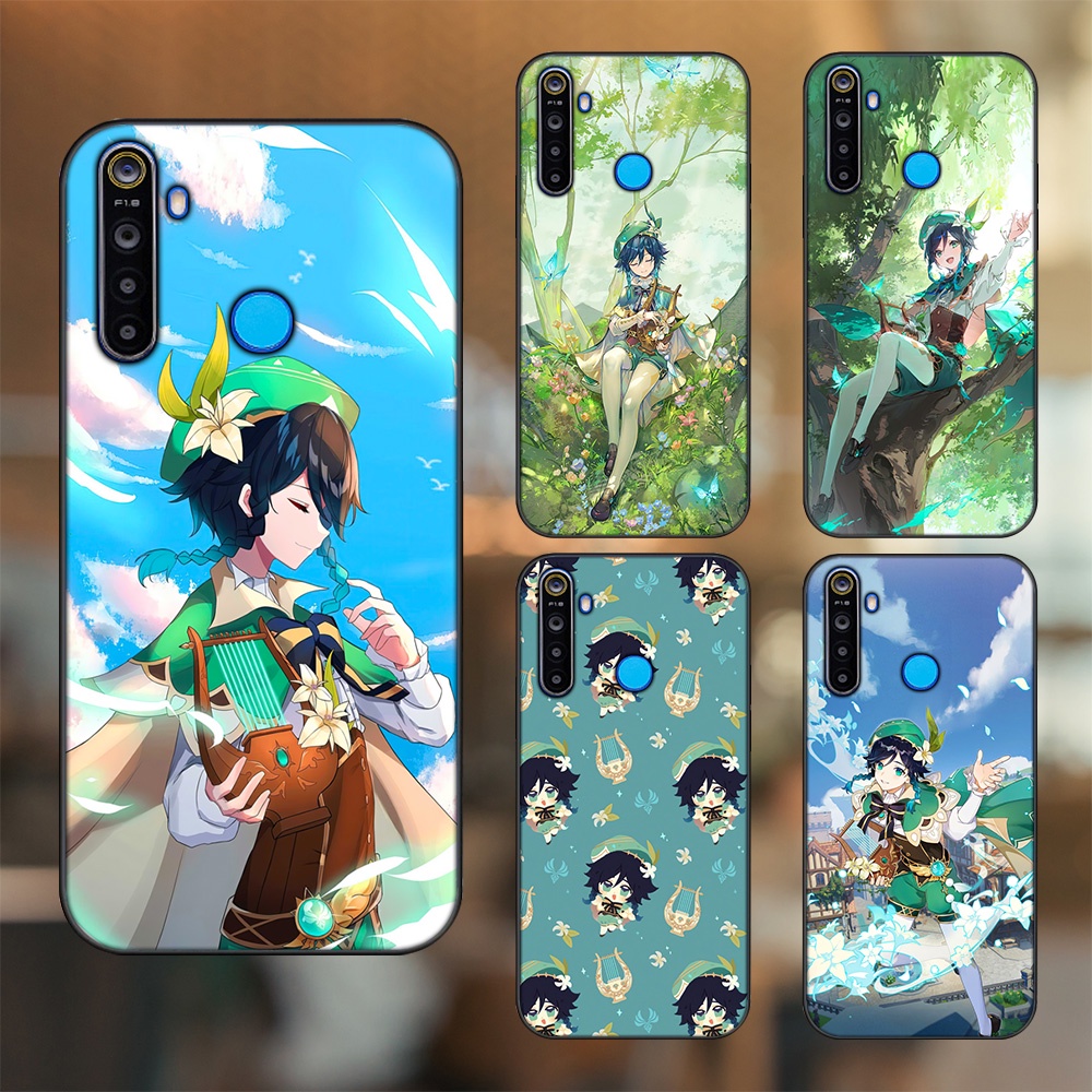 Ốp lưng Realme 5, 5 Pro viền đen in hình Venti Genshin Impact