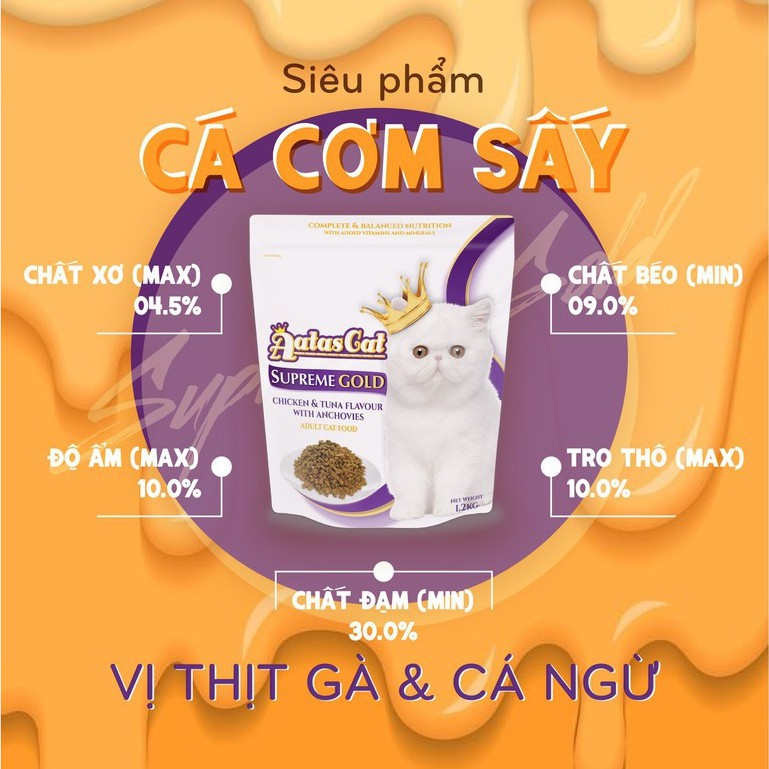 [1.2kg] Hạt Aatas Cat Gold & Delight Chứa Cá Cơm Sấy Cho Mèo