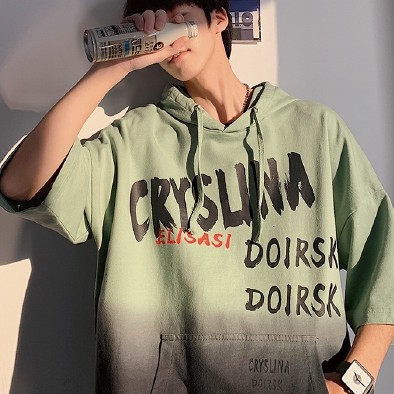 Áo hoodie tay ngắn dáng rộng phong cách Hàn Quốc thời trang cho nam