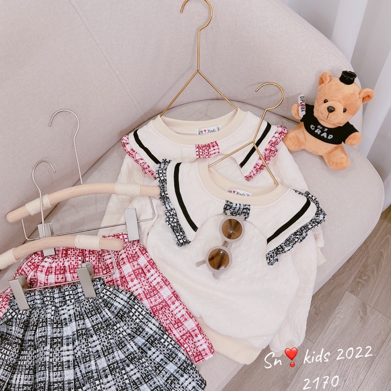 Set áo phối cv caro sn kids cho bé gái