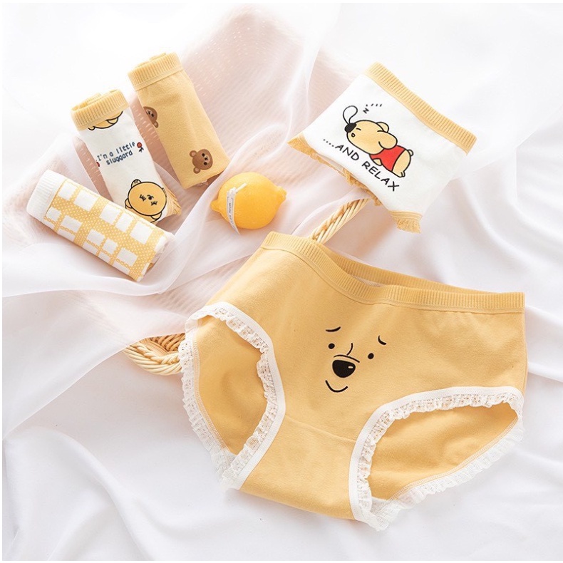 Set 5 quần lót gấu vàng, quần chip nữ cute, cotton co giãn 4 chiều kháng khuẩn, ôm sát thoải mái.