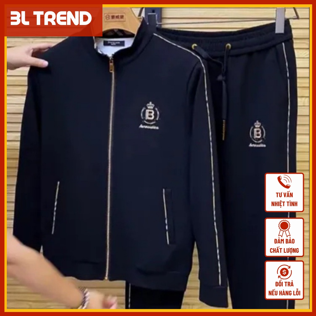 Bộ thể thao nam thu đông Bộ nỉ nam,Quần áo thu đông nam màu đen dài tay có cổ cao cấp hàn quốc bộ chữ B luxyman