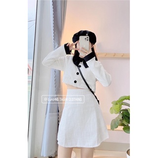 Set váy dạ cổ nơ đen