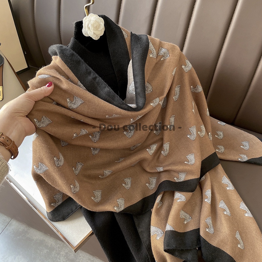 [Nowship2h] Khăn Choàng Quàng Cổ Lanh Cao Cấp Họa Tiết Cờ Ngựa Sang Trọng - Chất Liệu Lanh - Size:90x180cm - Mã KS013