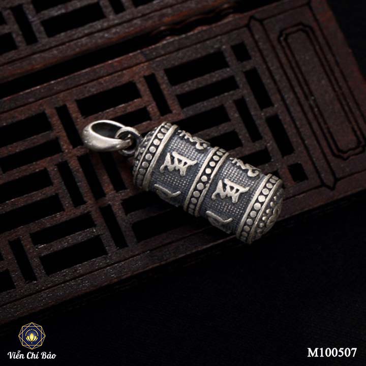 Mặt dây chuyền bạc nam Trụ Kim Luân khắc Lục Tự chất liệu bạc Thái 925 phụ kiện trang sức Viễn Chí Bảo M100507