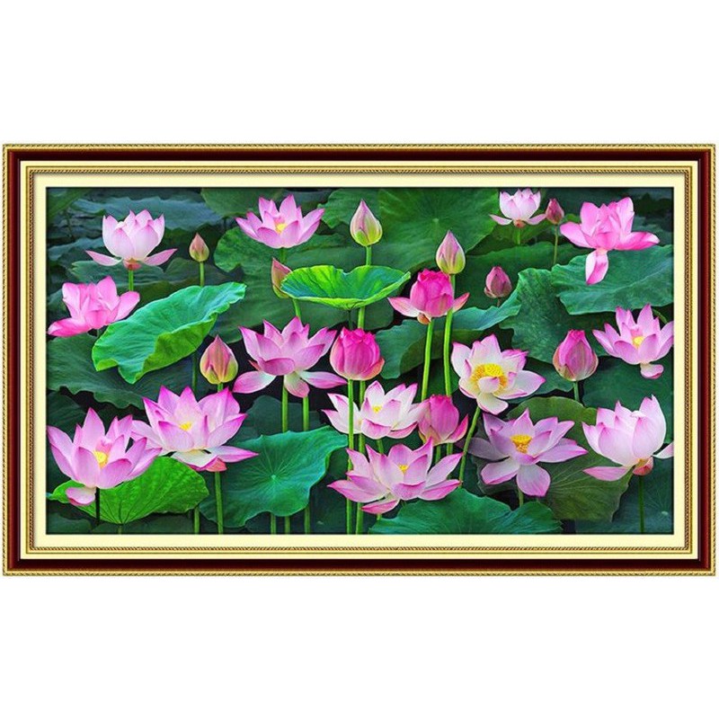 tranh thêu chữ thập đầm hoa sen kt 100x60cm