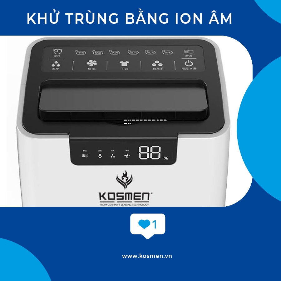 Máy hút ẩm, Máy hút ẩm dân dụng Kosmen KM-60S – Thương hiệu Đức - Bảo hành 24 tháng