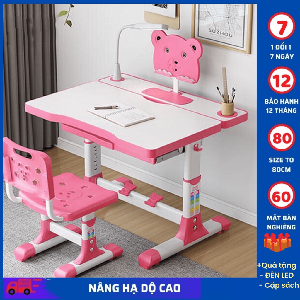 Bộ bàn ghế chống cận chống gù ngồi học thông minh cho bé bộ bàn học sinh a6 2 màu xanh hồng