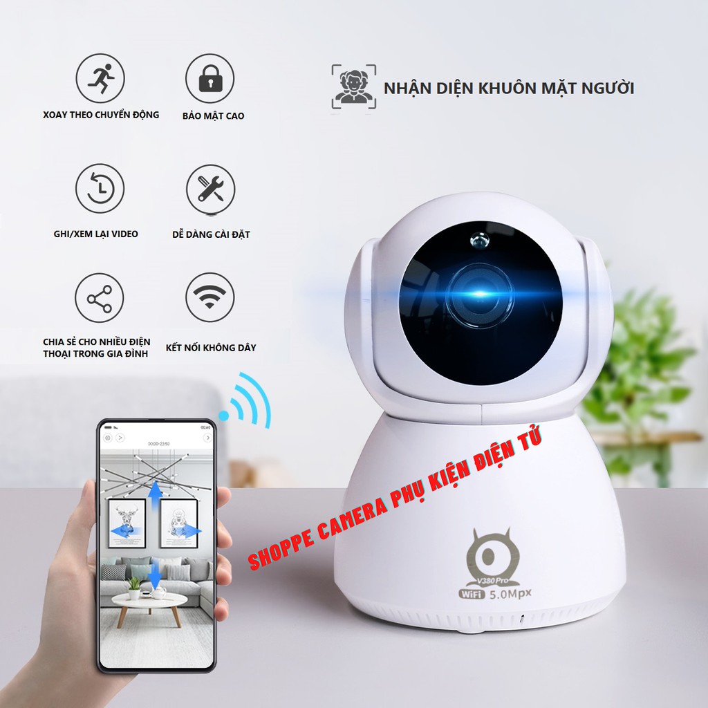 Camera 5.0Mpx V380Pro Q8 Chính Hãng Xoay 360° - Nhận Diện Khuôn Mặt - Xoay theo chuyển động | BigBuy360 - bigbuy360.vn