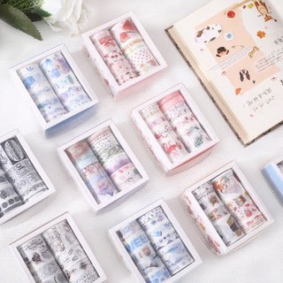 Hộp 10 cuộn băng dán washi tape phong cách VINTAGE