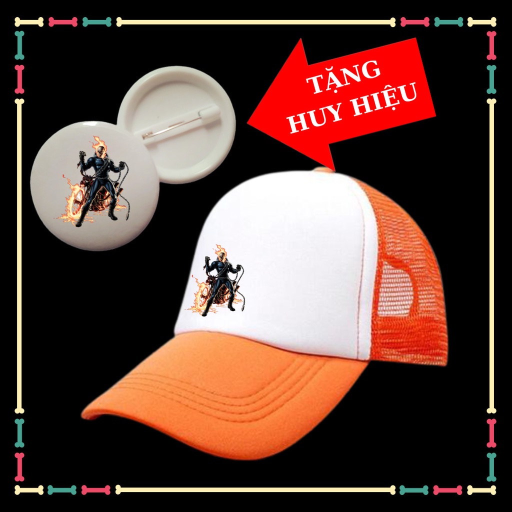 Nón lưỡi trai in hình Ma tốc độ Ghost Rider cho trẻ em Tặng HUY HIỆU Ma tốc độ cho bé