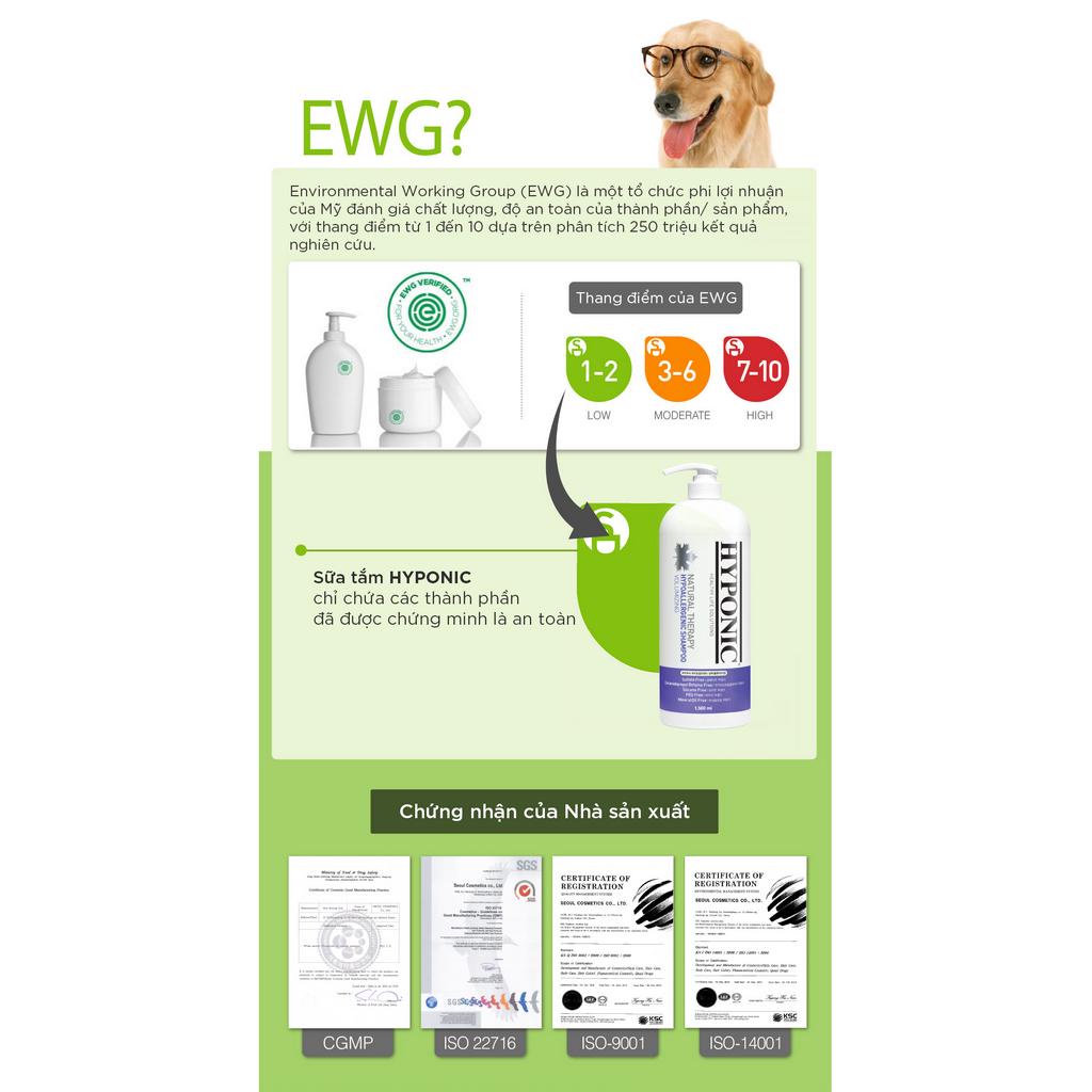 Sữa tắm cho chó cao cấp HYPONIC Hypoallergenic, làm dày & phồng lông